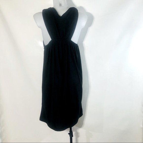 Suzanne Betro Division D Black Tie Collar Sleeveless Shift Midi Dress Size L - Picture 8 of 9